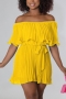stylish plus size 6 colors non-stretch chiffon ruffle with belt playsuit_Black_White_Pink_Rose Red_Yellow