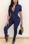 casual plus size slight stretch solid color lapel jumpsuit_Black_Dark Green_Dark Blue