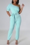 casual slight stretch solid color one shoulder with belt jumpsuit_Black_Pink_Sky Blue