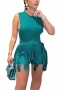 s-5xl summer new plus size 13 colors solid color stretch bodysuit with tassel decor tie-waist shorts stylish street style two-piece set_Black_Purple_Dark Green_Red_Rose Red_Sky Blue_Blue_Dark Blue_Orange_Yellow_Khaki _Gray_Green