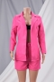 early autumn new style solid color 6 colors micro elastic casual suit two-piece set (with belt)_Black_White_Pink_Magenta