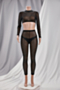 autumn new stylish plus size stretch mesh see-through rhinestone sexy two-piece set(with lining)_Black