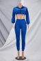 spring four colors stretch zip-up crop top with pockets pants stylish two-piece set_White_Blue