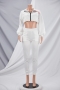 spring four colors stretch zip-up crop top with pockets pants stylish two-piece set_White