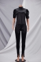 spring new stylish simple solid color 4 colors plus size stretch zip-up half high collar casual two-piece set_Black