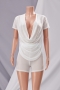 summer new stylish simple solid color mesh see-through deep v backless stretch plus size sexy two-piece set_White