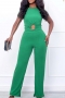 s-3xl plus size summer new 3 colors stretch short sleeve crew neck metallic-ring connected stylish casual pants set_Black_Brown_Green