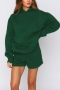 autumn new stylish 5 colors plus size solid color non-stretch pocket hooded loose casual shorts sets_Black_Dark Green