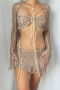 sexy slight stretch knitted sequins hole mini skirt three-piece sets_Light Green_Sky Blue_Purple_Khaki