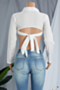 new style solid color hollow out autumn long sleeve inelastic sexy shirt_Black_White