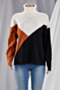 winter new four colors contrast color knitted stretch high-neck casual minimalist sweater_Red_Brown