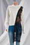 plus size autumn solid color stitching lace simple stretch loose hoodie sweatshirt_White