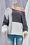 winter new contrast color knitted stretch lace-up back loose casual sweater_Brown_Pink_Khaki _Dark Gray