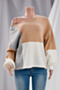 winter new contrast color knitted stretch lace-up back loose casual sweater_Brown_Pink_Khaki