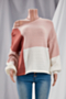 winter new contrast color knitted stretch lace-up back loose casual sweater_Brown_Pink