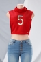 xs-l winter new stylish simple high-neck embroidery digital micro-elastic 4-colors velvet sexy vest_Red