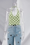 summer new two colors lattice printing knitted stretch halter-neck stylish crop vest_Blue_Green