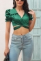 summer new 3 colors solid color satin micro-elastic crossed lace-up stylish sexy all-match crop top_White_Champagne_Green