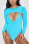 spring & summer new 6 colors solid color stretch long sleeve crew neck hollow slim stylish sexy bodysuit_Black_White_Sky Blue