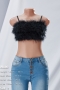 summer new stylish four colors solid color feather decor stretch sexy sling_Black