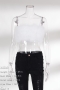summer new stylish four colors solid color feather decor stretch sexy sling_Black_White