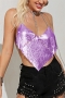 xs-l summer new stylish 7-colors solid color non-stretch metal chain sequins halter neck backless irregular sexy vest_Purple