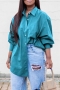 s-4xl plus size spring & summer new 2 colors inelastic long sleeve turndown collar single breasted stylish casual blouse(only blouse)_Blue