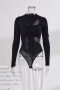 autumn & winter new 5 colors stretch knitted hollow crew neck long sleeves slim sexy bodysuit_Black