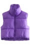winter new 12 colors non-stretch high neck zip-up solid color stylish all-match cotton vest_Black_White_Purple