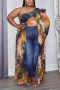 xl-5xl plus size casual one shoulder long style slight stretch blouse_Leopard_Multicolor