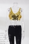 summer new stylish solid color acrylic sequins hollow sling metal chain explosion sexy vest_Gold