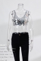 summer new stylish solid color acrylic sequins hollow sling metal chain explosion sexy vest_Gold_Silver