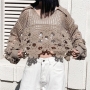 slight stretch solid color design sense hollow sexy knitted sweater_White_Khaki 