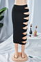 three colors solid color hollow out stretch slim summer fashion skirt_Black