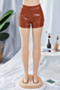 plus size solid color three colors summer side zip-up pu leather stretch hot shorts_Black_White_Brown