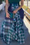 plus size summer s-4xl lattice batch printing stitching inelastic loose skirt_Red_Blue