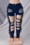 xl-5xl autumn new two colors micro-elastic holes tassels pockets stylish grunge style jeans_Sky Blue_Dark Blue