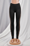 early autumn new plus size solid color stretch cutout side stylish sexy skinny leggings_Black