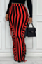 autumn new plus size vertical stripes printing stretch tassel stylish long skirt_White_Red