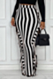 autumn new plus size vertical stripes printing stretch tassel stylish long skirt_White