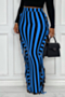 autumn new plus size vertical stripes printing stretch tassel stylish long skirt_White_Red_Blue