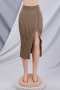 autumn four colors knitted stretch pleated buttons high-slit stylish midi skirt_Black_White_Brown_Khaki