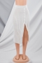 autumn four colors knitted stretch pleated buttons high-slit stylish midi skirt_Black_White