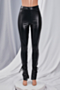 autumn new plus size solid color pu elastic high waist bottom slit lace-up stylish skinny leather trousers_Black