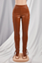 autumn new plus size solid color pu elastic high waist bottom slit lace-up stylish skinny leather trousers_Black_Brown