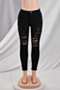 new grunge style solid color plus size ripped stretch slim jeans_Black