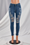 new grunge style solid color plus size ripped stretch slim jeans_Black_Blue