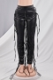 new plus size stylish autumn solid color back zip-up pu leather inelastic casual slim pants (new added colors)_Black