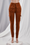 winter new stylish solid velvet color plus size pocket micro-elastic zip-up casual pants_Red_Brown