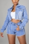 summer new stylish high waist simple micro-elastic pocket plus size zip-up casual denim shorts_Black_Sky Blue